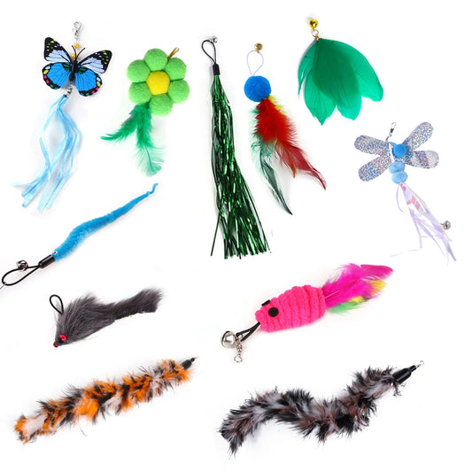 BT Bear 11 PCS Cat Feather Toy, Multiple Styles Feather Refills for Cat Toys, Replacement Feather Toy with Bell Refills, Interactive Catcher Teaser and Funny Exercise for Kitten or Cats