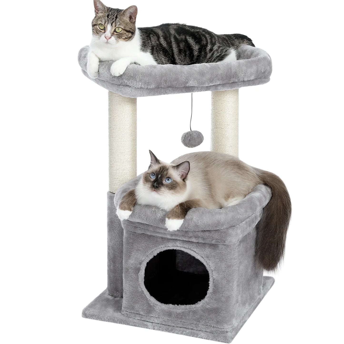 Cat Tree Condo 27" Cat Tower with Large Top Perch and Scratching Posts for Kittens and Medium Cats, Gray