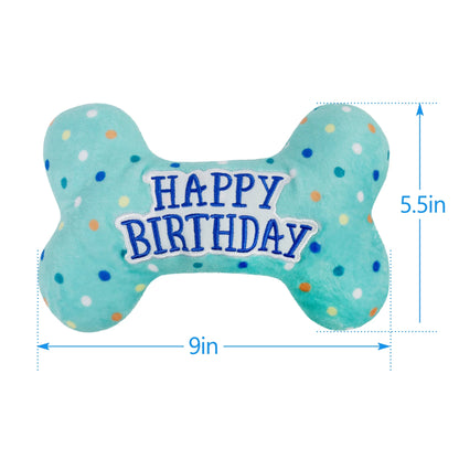 Dog Birthday Toys, Plush Dog Crinkle Squeaky Toys, Dog Chew Toys Bone