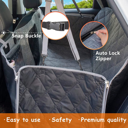 Car Dog Cover Back Seat - Car Hammock for Dogs Waterproof - Dog Car Seat Cover for Backseat with Mesh Window Multiple Pockets for Car/Suv Nonslip Rubber Back Washable