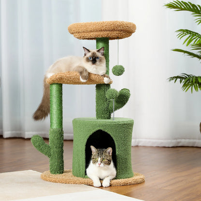 Festive Cat Scratching Post Cactus Tree Tower with Sisal Rope Cat Climbing Frame with Christmas Decoration