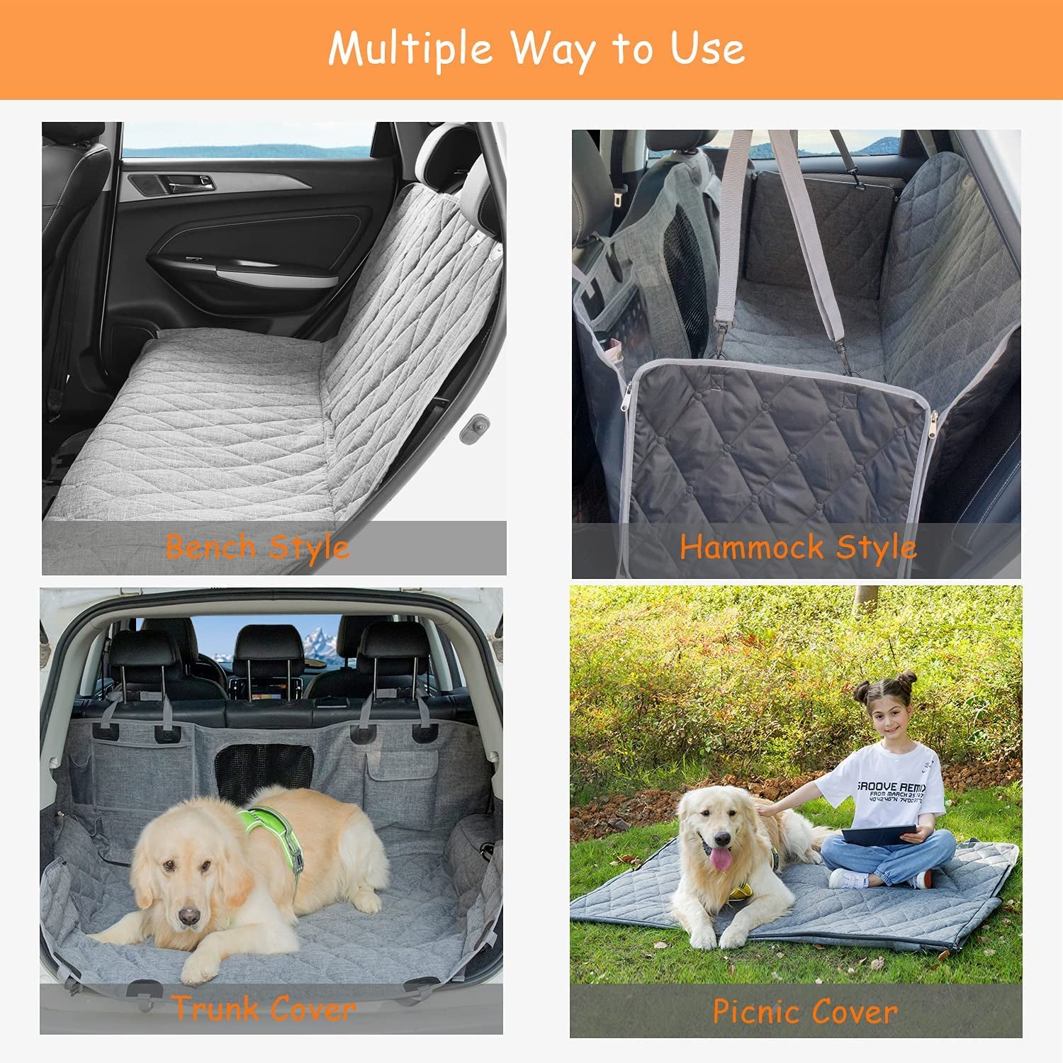 Car Dog Cover Back Seat - Car Hammock for Dogs Waterproof - Dog Car Seat Cover for Backseat with Mesh Window Multiple Pockets for Car/Suv Nonslip Rubber Back Washable